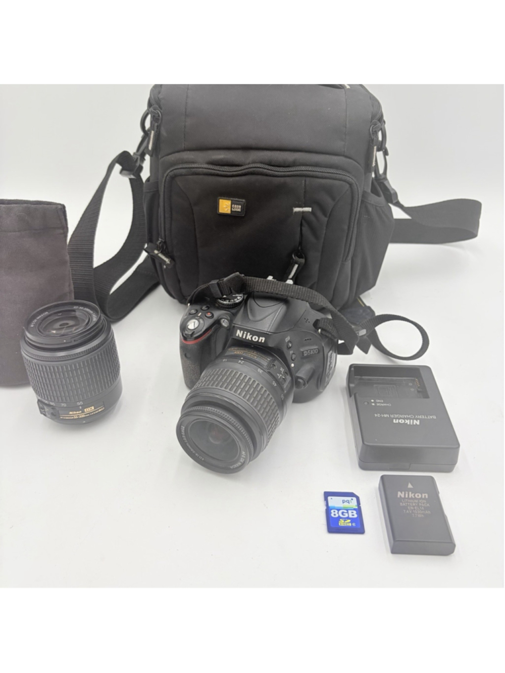 Nikon D5100 DSLR Camera 16.2MP 18-55mm 55-200mm Lens Kit TESTED